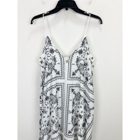 Madewell Embroidered Deep V Neck Midi Dress Bandana Boho White Navy Large NWT - Picture 9 of 16